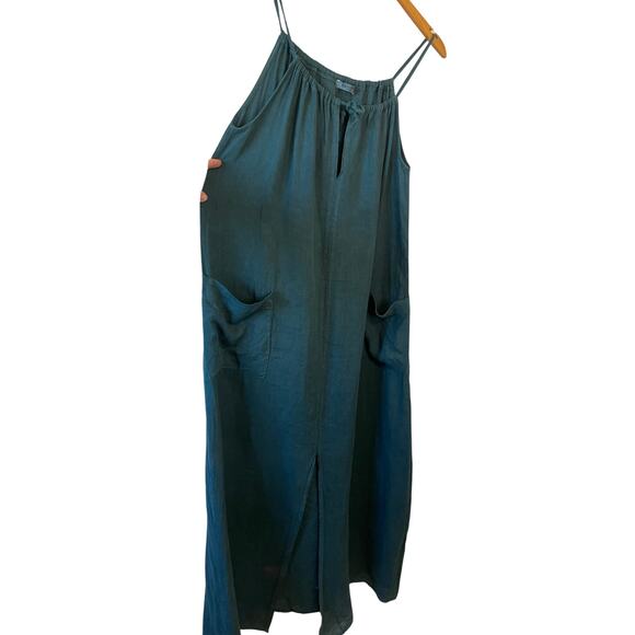Meo Meli Linen Green Spaghetti Strap Halter Relaxed Fit Front Slit Maxi Dress XL - Picture 10 of 12